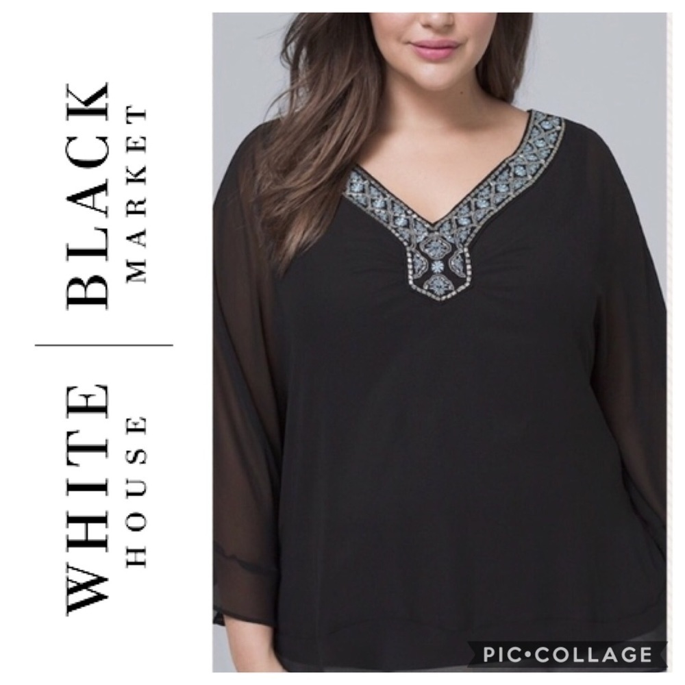 White House Black Market Beaded Kimono Tunic Top NWT Small Women’s Black